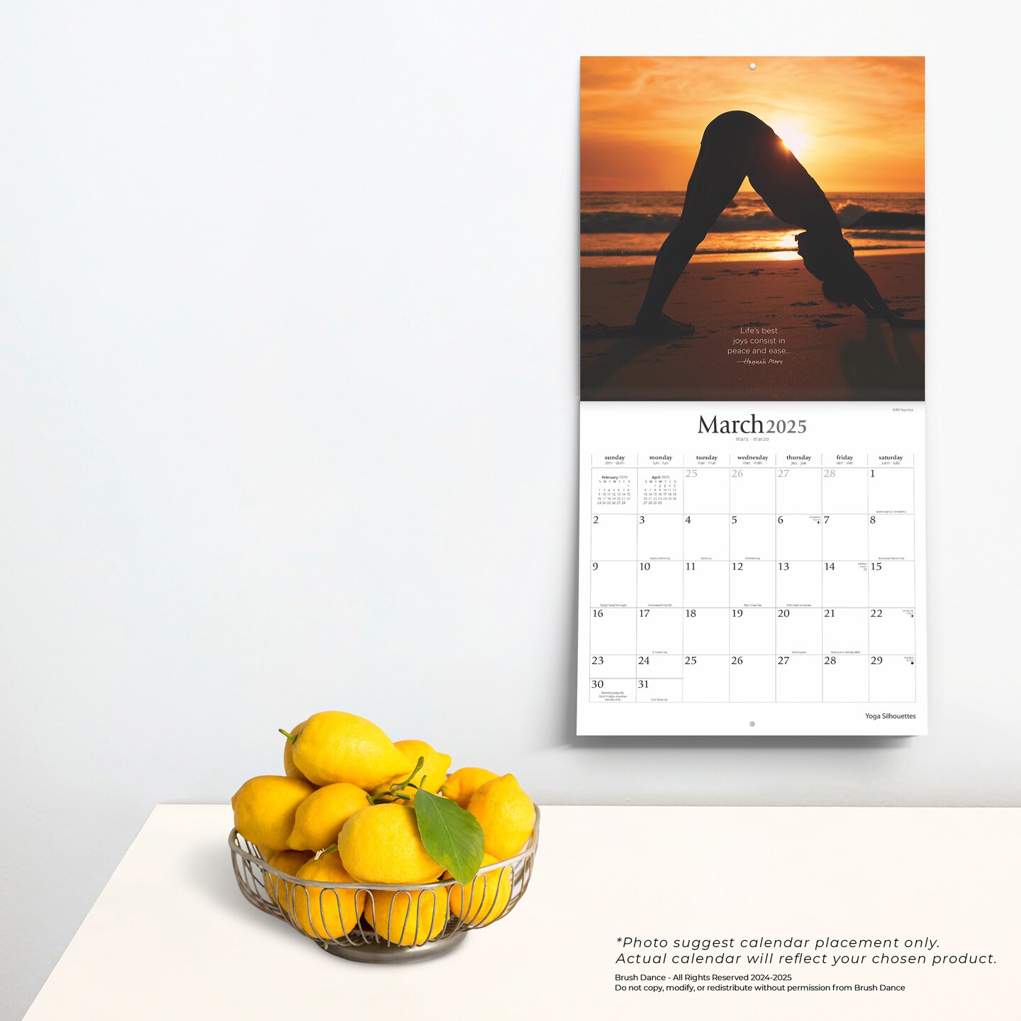 Yoga Silhouettes | 2025 12 x 24 Inch Monthly Square Wall Calendar | Plastic-Free | Brush Dance | Inspiration Meditation Namaste