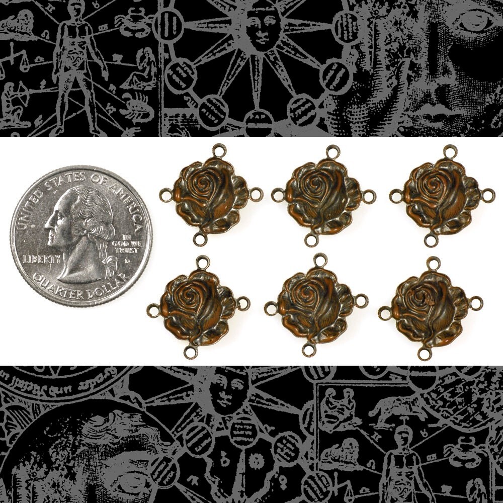 Chocolate Brown Plated Brass Four Ring Rose Connectors - Set of Six - XXX - RB-4C09