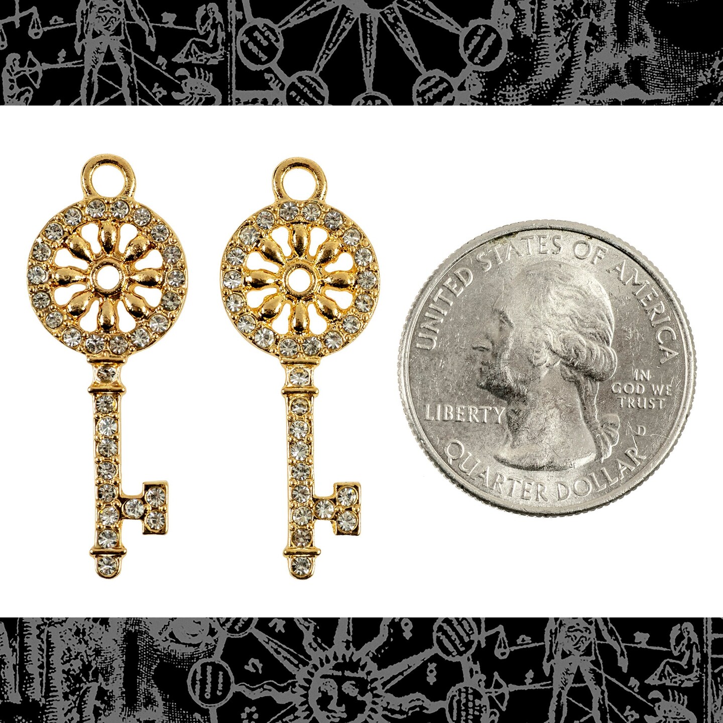 Gold Finish Plated Key Charms with Crystals - Two - ZG-P2