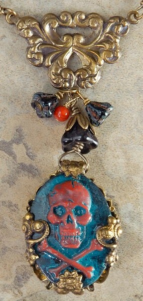 Black and Red Skull and Crossbones Cameos 30mm x 40mm Cameos - Set of Two - CAM224