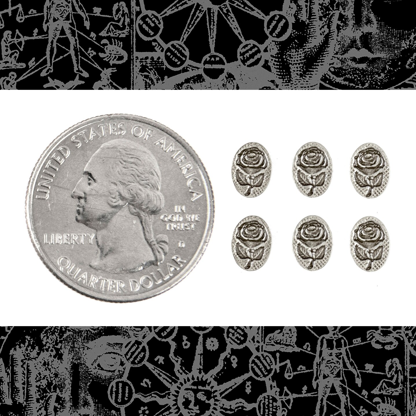 Antiqued Silver Plated Brass Rose Cameos 8mm x 6mm - Set of Six - S-CAM67