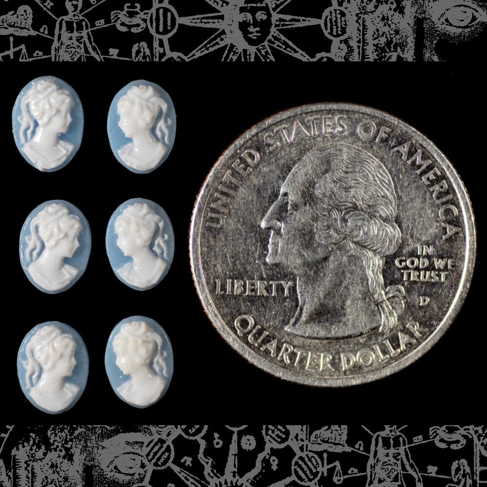 Wedgewood Blue and white Feminine Profile 6x8mm Resin Cameos - Set of Six - CAM142
