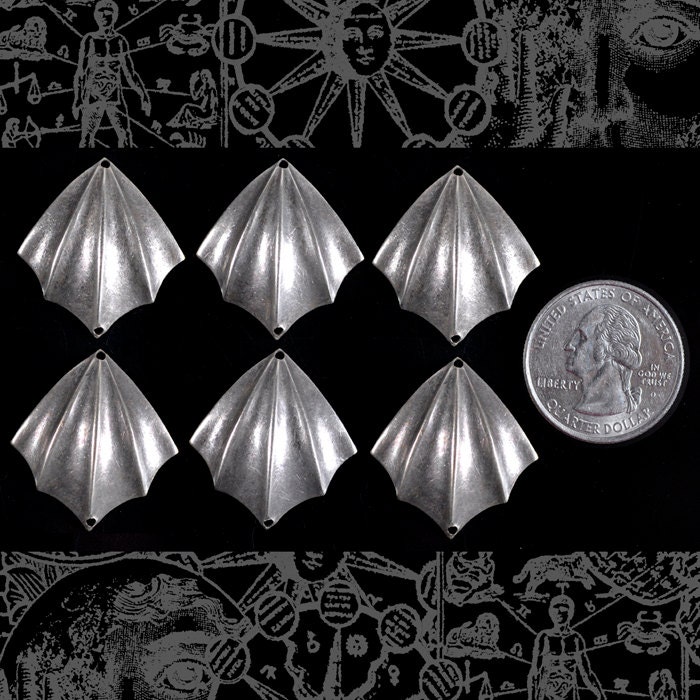 Antiqued Silver Plated Brass Bat Wing Connectors - Set of Six - S-2C51