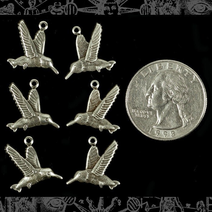 Antiqued Silver Plated Brass Hummingbird Charms - Three pairs of Two - S-C51