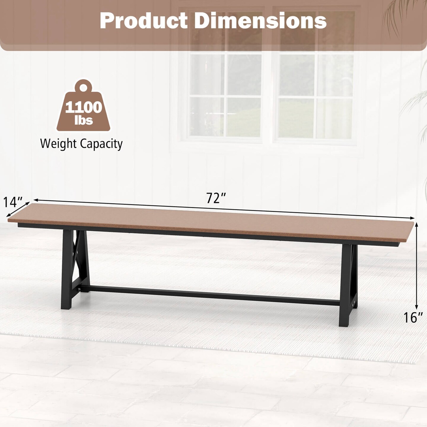 Costway 1/2 PCS Patio 72 &#x22; Extra Long Bench Outdoor Long Chair for 4 Weatherproof HDPE Seat Brown
