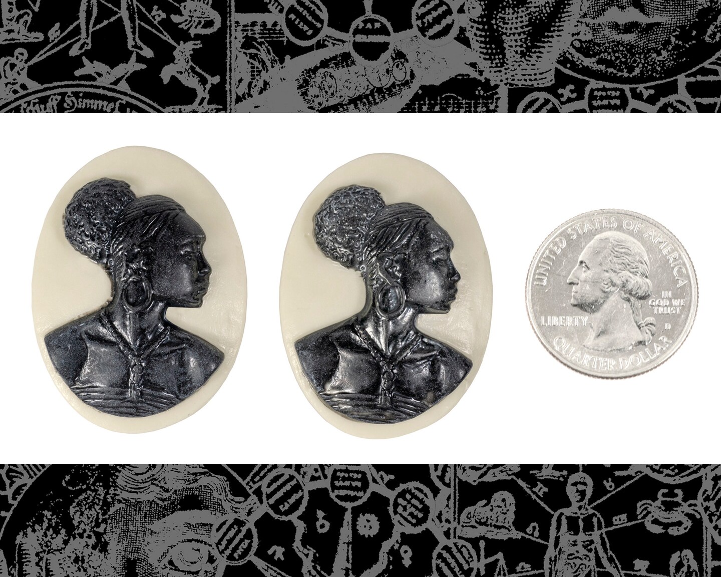 Black and White African Queen Cameos 40mm x 30mm- Set of Two - CAM289