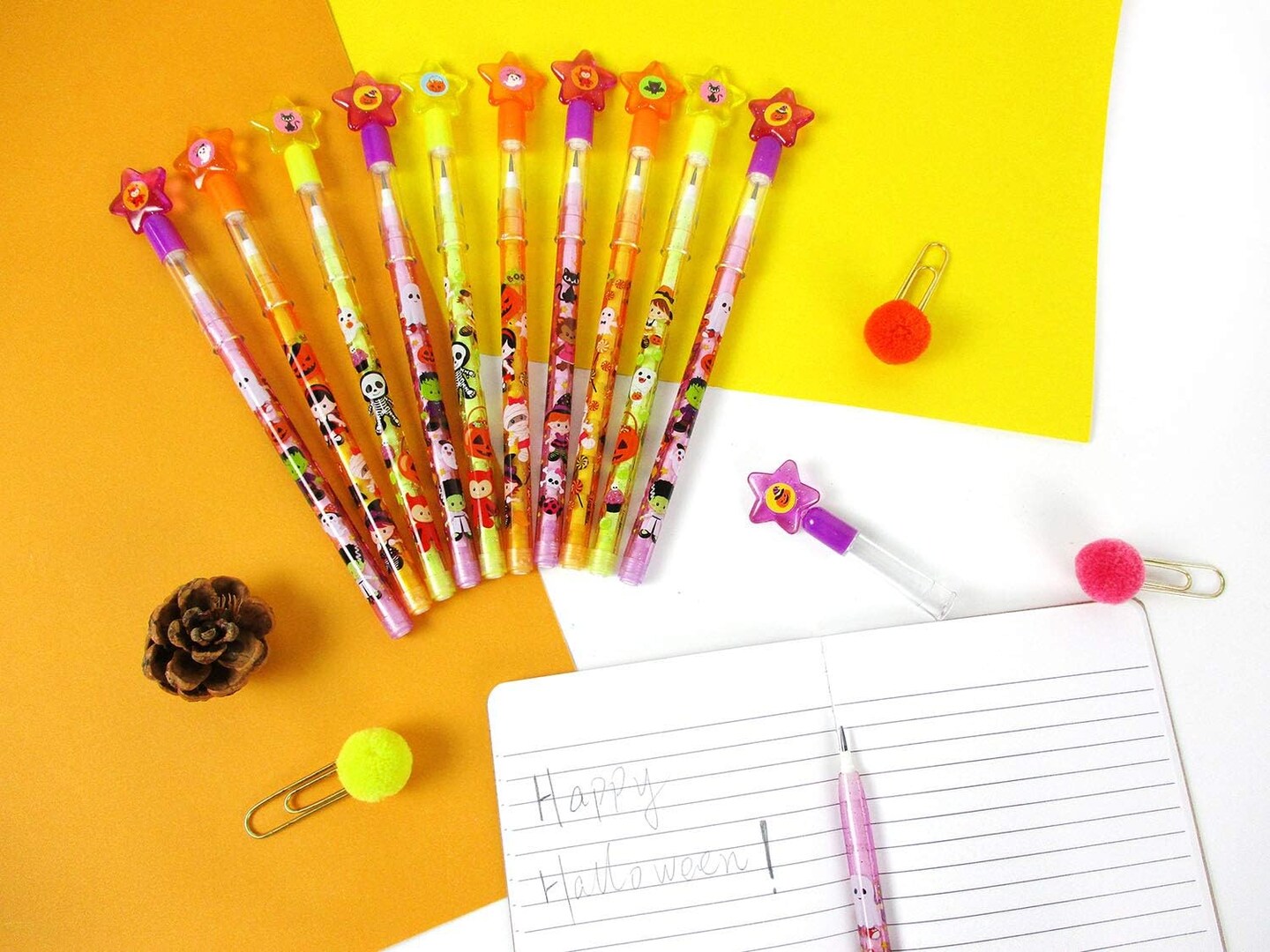 TINYMILLS Halloween Multi Point Stackable Pencil with Eraser for Party Favors Trick of Treat Party Favors