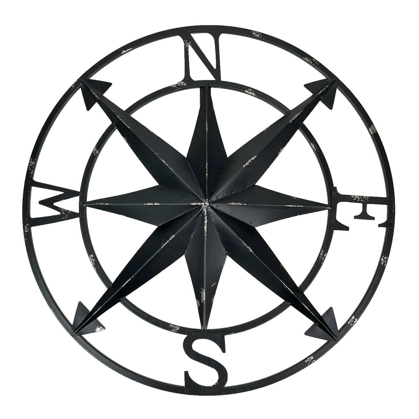 20 Inch Distressed Metal Compass Rose Nautical Wall Decor Indoor Outdoor