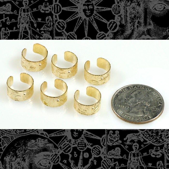 Floral Etched Raw Brass Ear Cuffs with Hole - Earring Cuff - Set of Six - B-OD7