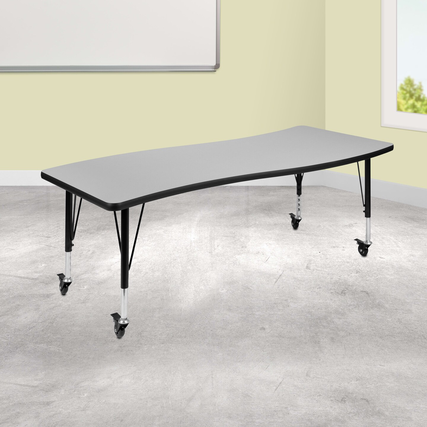 Emma and Oliver Mobile 26"W x 60"L Wave Flexible Collaborative Kids Adjustable Activity Table