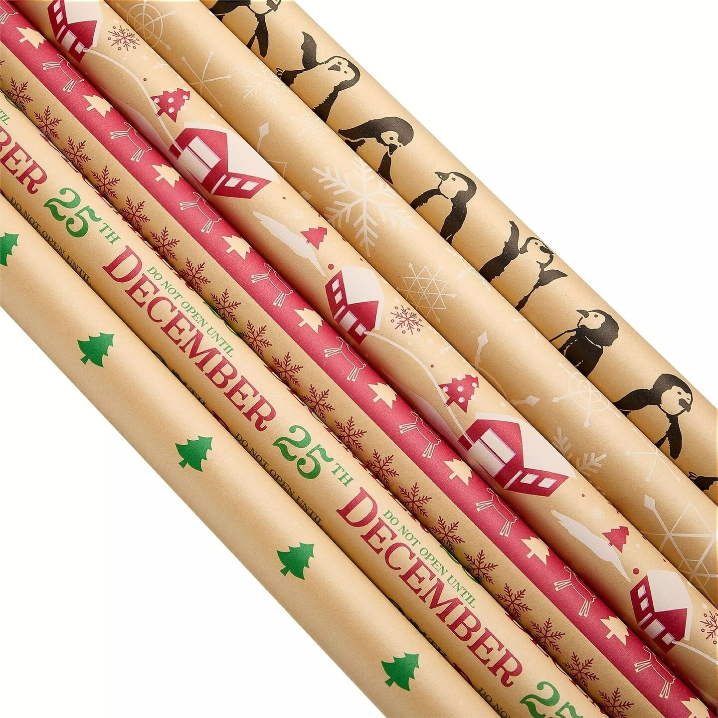 6 Pack Christmas Wrapping Paper Roll Holiday Party Gift Present Kraft 30x120&#x201D;