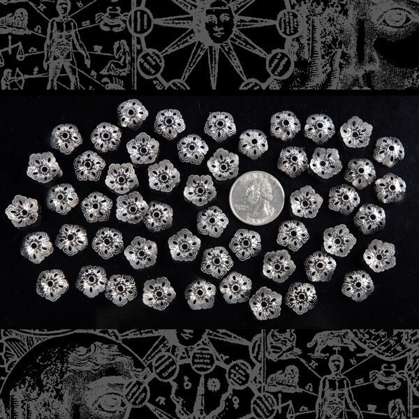 Lightweight Silver Flower 15mm Bead Caps - 50 (or more) - CAP-S1