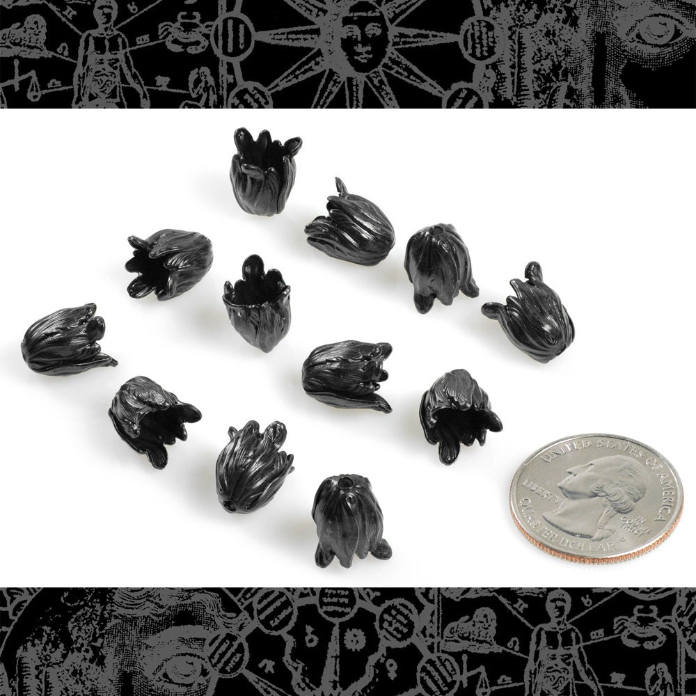 Black Plated Brass Mini Tulip Beads Pendant Charms Brass - BB-BC23