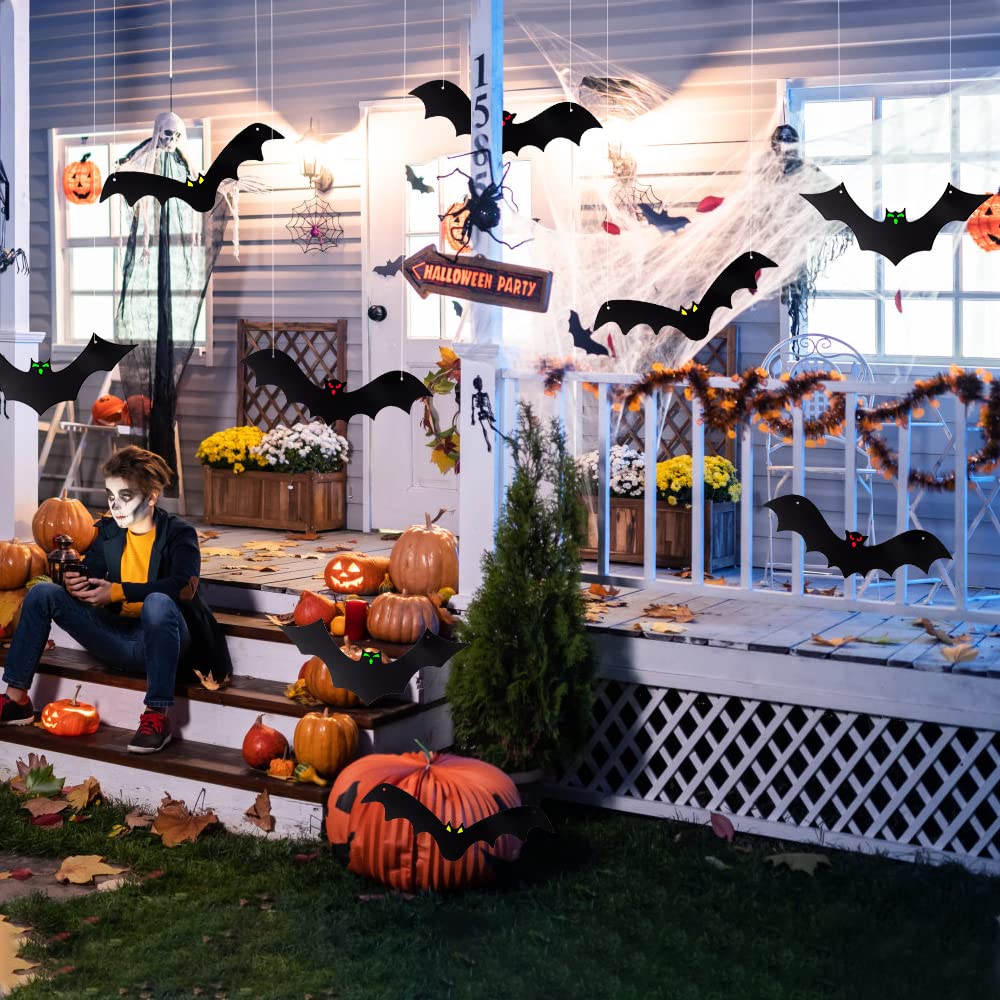 12 Pieces Halloween Hanging Bats 3D Realistic Scary Large Fake Black Hanging Flying Bat Spooky for Yard Sign Outdoor Indoor Lawn Decorations(3 Style)