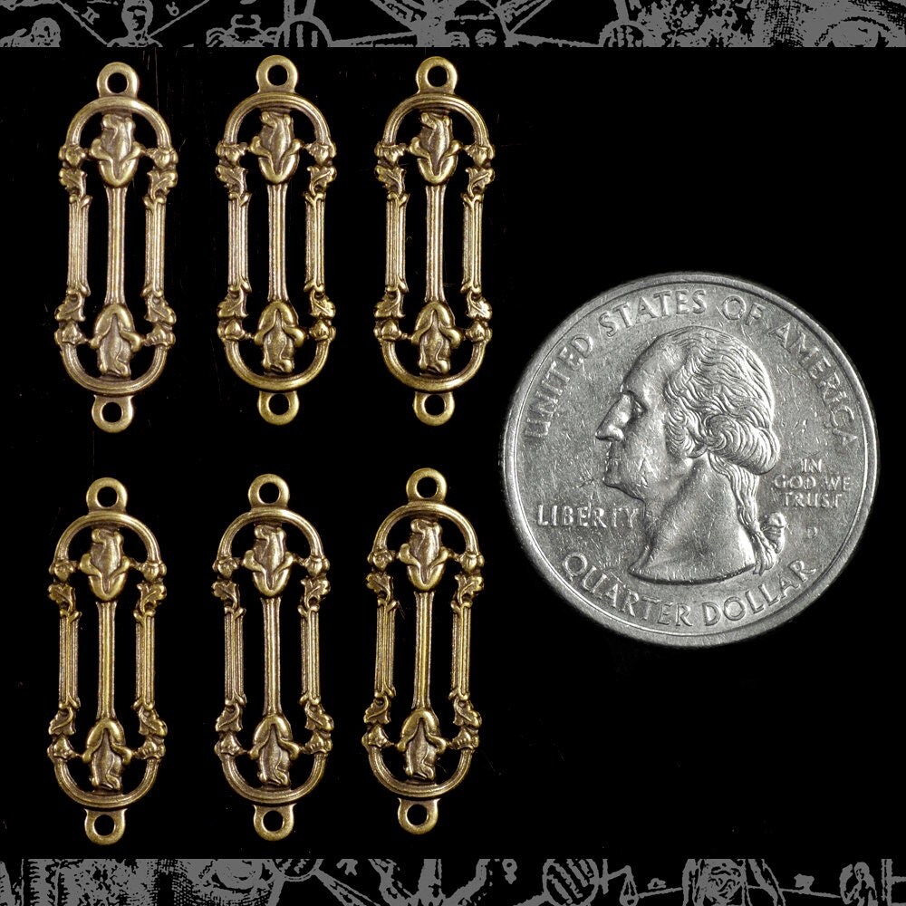 Antiqued Brass Art Deco Flower Bars Two Way Connectors - Set of Six - AB-2C37