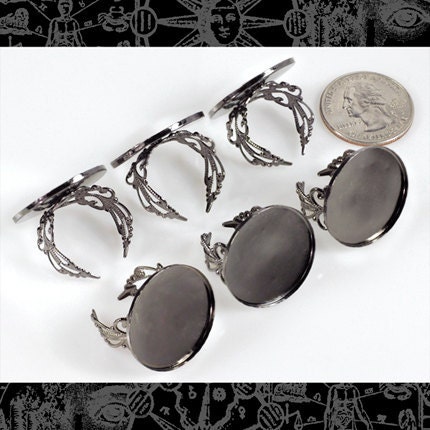 Gunmetal Filigree Ring Blanks with Round 25mm Settings - Set of Six - RING3