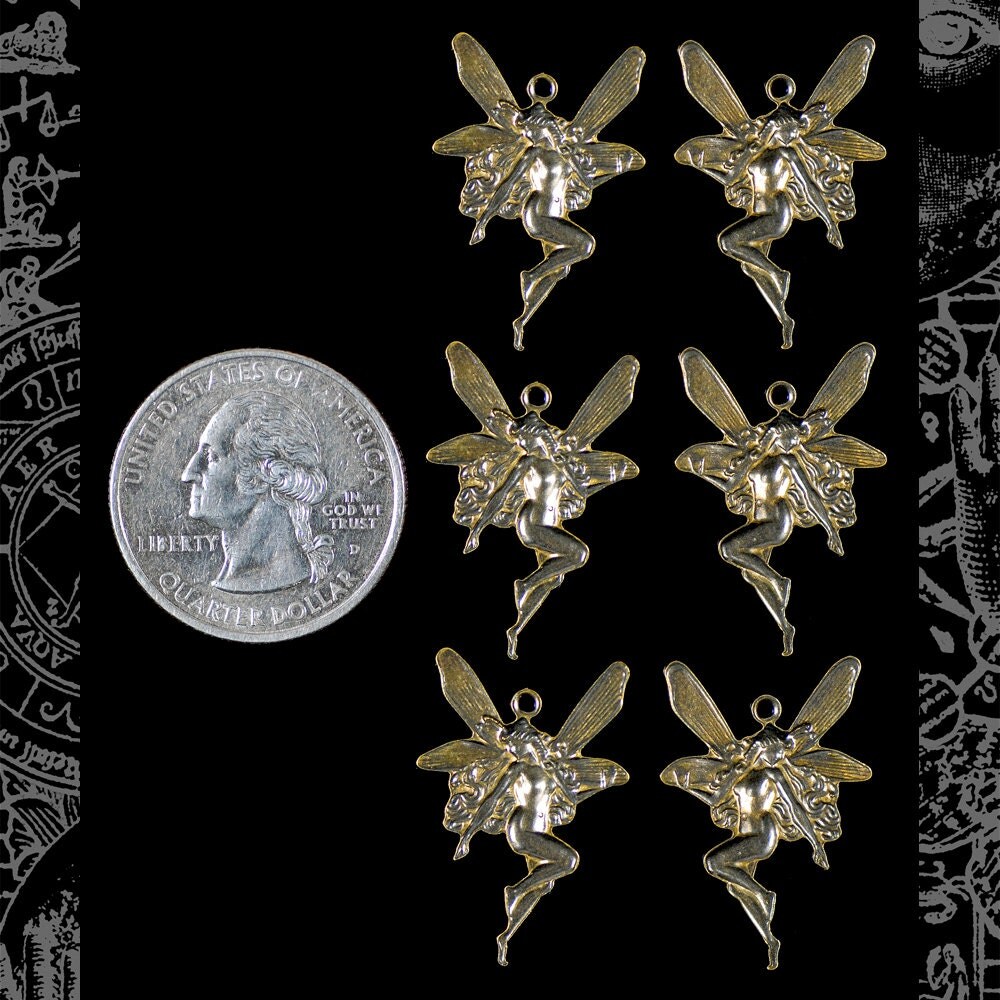 Antiqued Brass Fairy Charms Mirror Image - Three Sets of Two - AB-C34