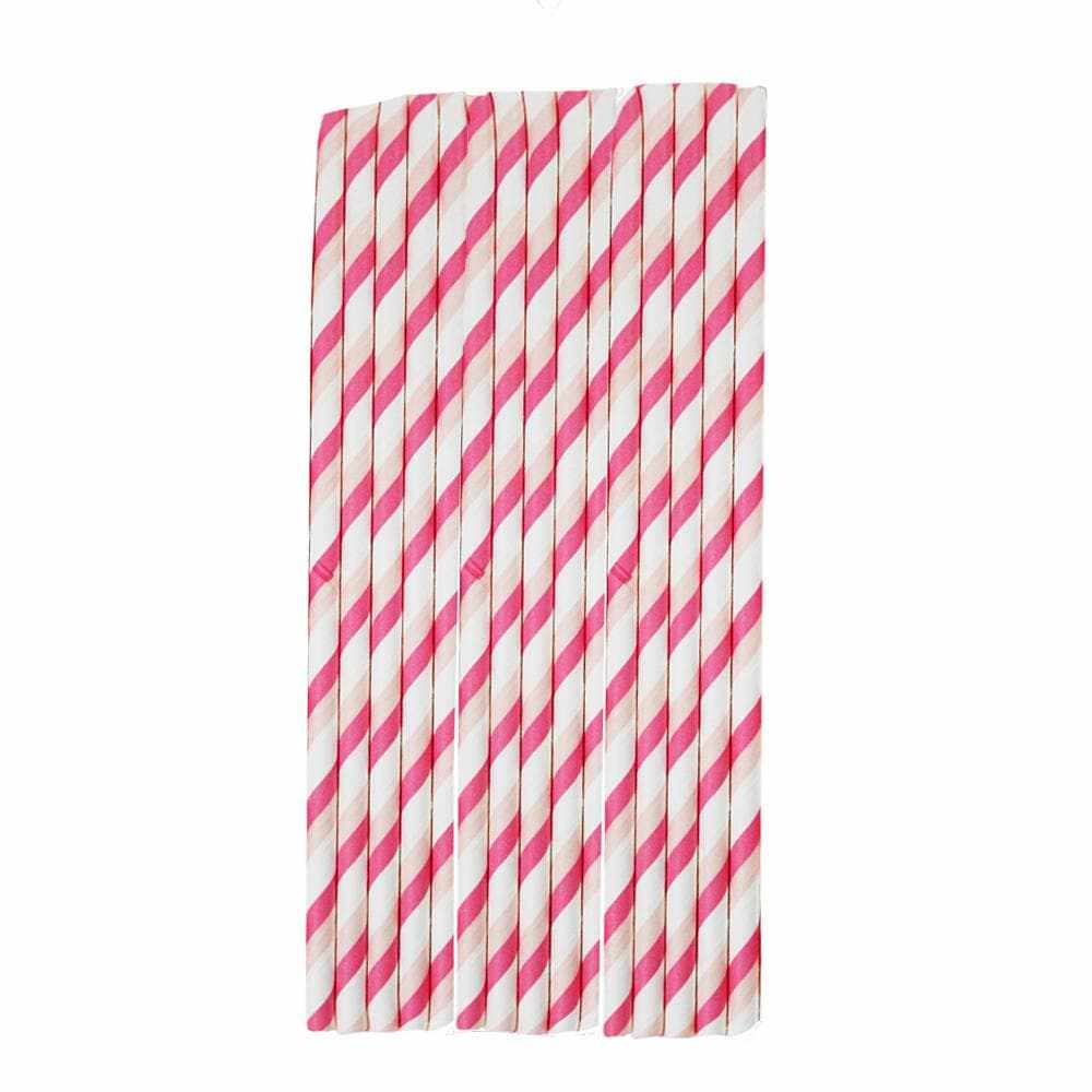 Pink &#x26; White Candy Cane Stripe Cake Pop Party Straws