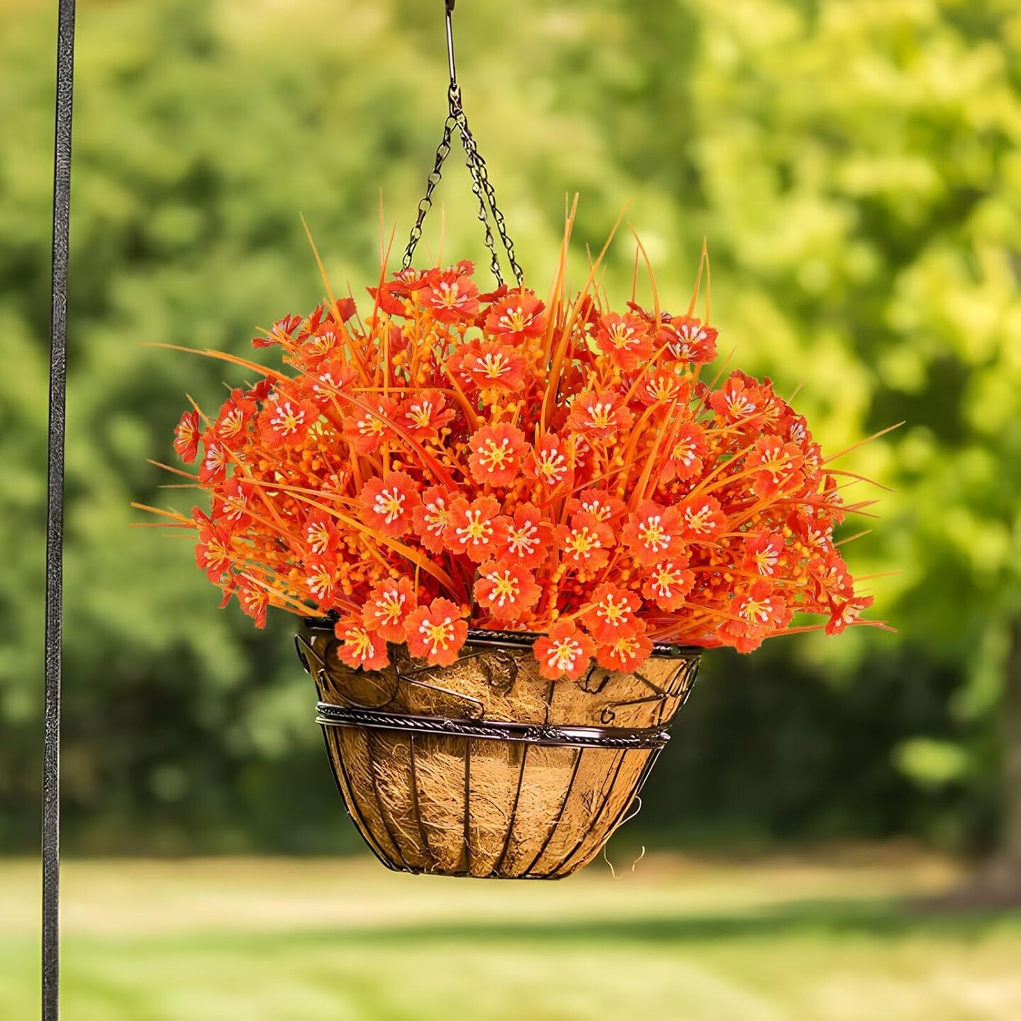 2 Bundles Fall Artificial Flowers Outdoor Autumn Fake Mums Plants Decor UV Resistant Orange Faux Silk Flowers