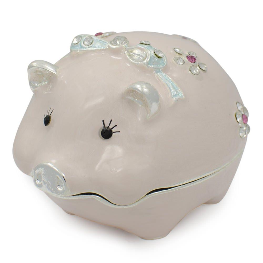 Pink Pig with Crystals Trinket Box Figurine