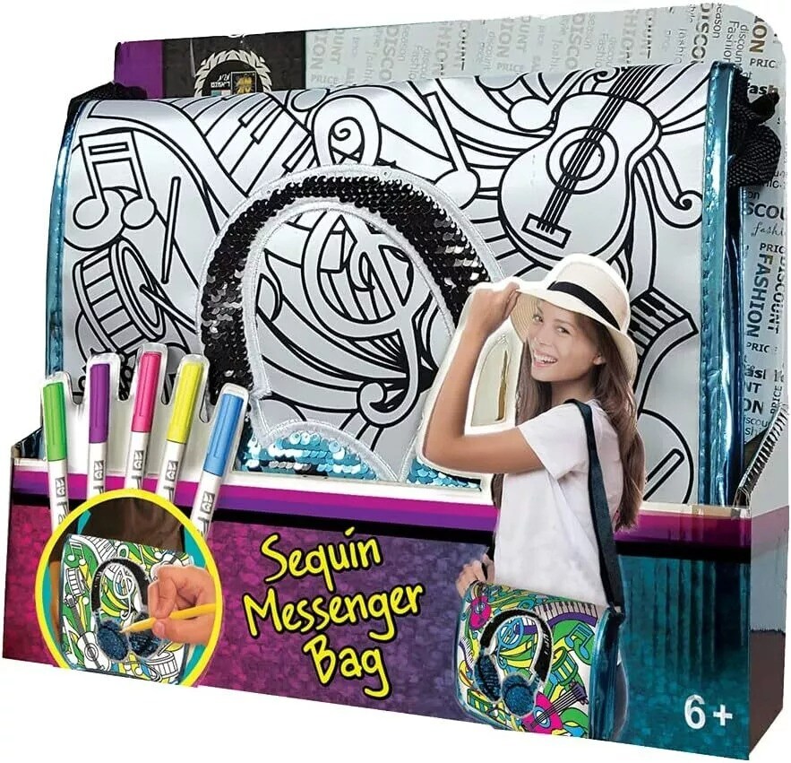 DIY Personalize Paintable Sequins Messenger Bag,Kids Aged 6+
