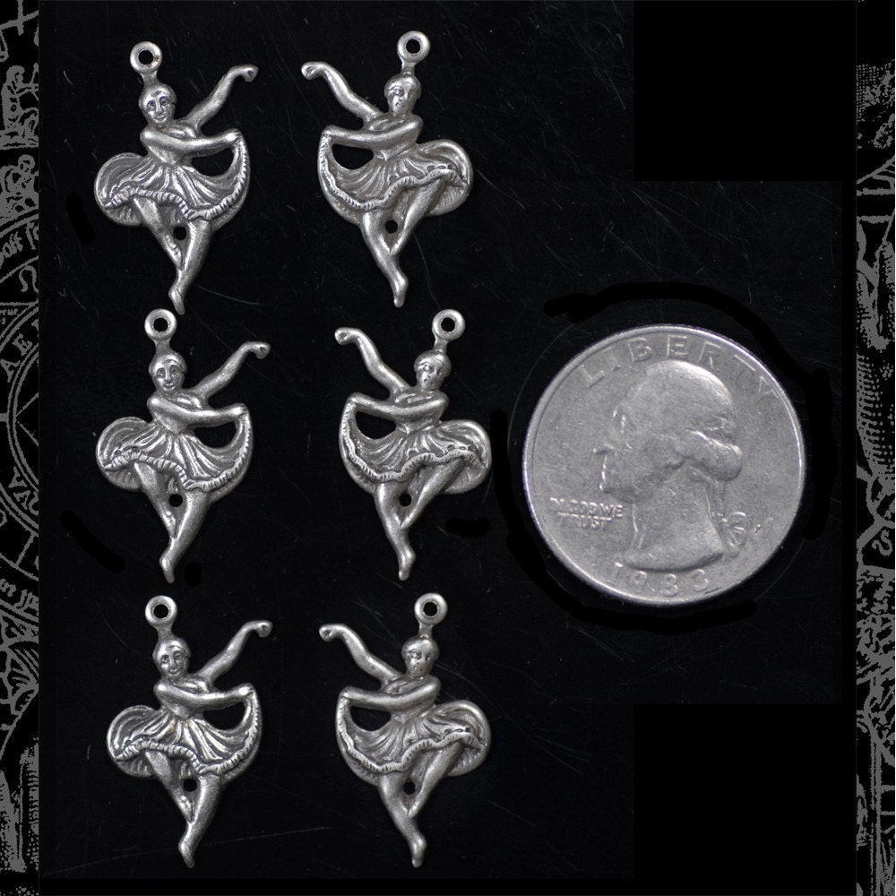 Antiqued Silver Plated Brass Dancing Girl Charms - Set of Six - S-C05