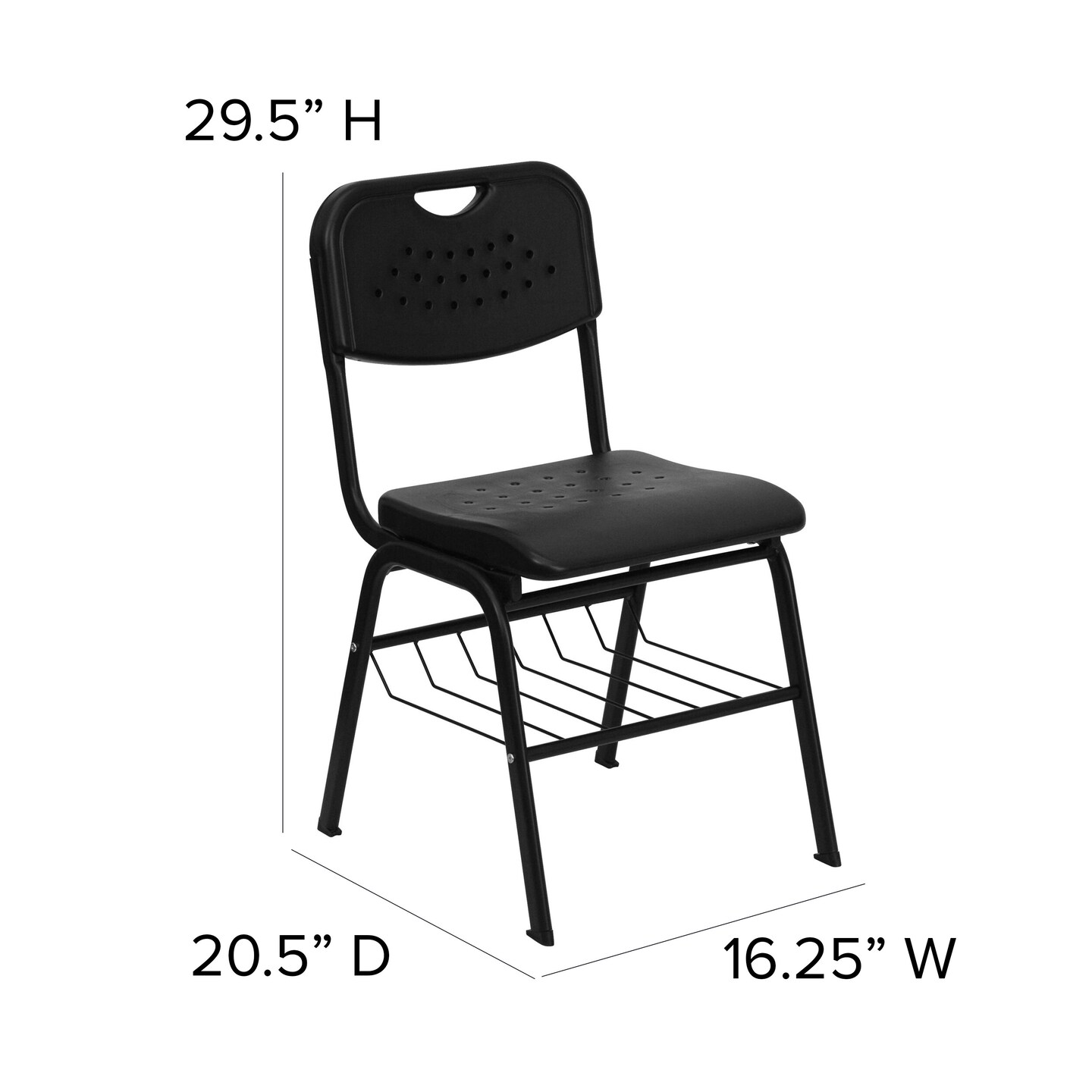 Emma and Oliver 880 lb. Capacity Plastic Chair with Book Basket