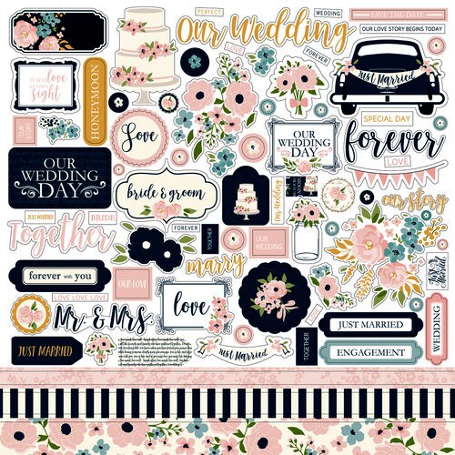 Echo Park Just Married 12 X 12 Cardstock Element Sticker Sheet