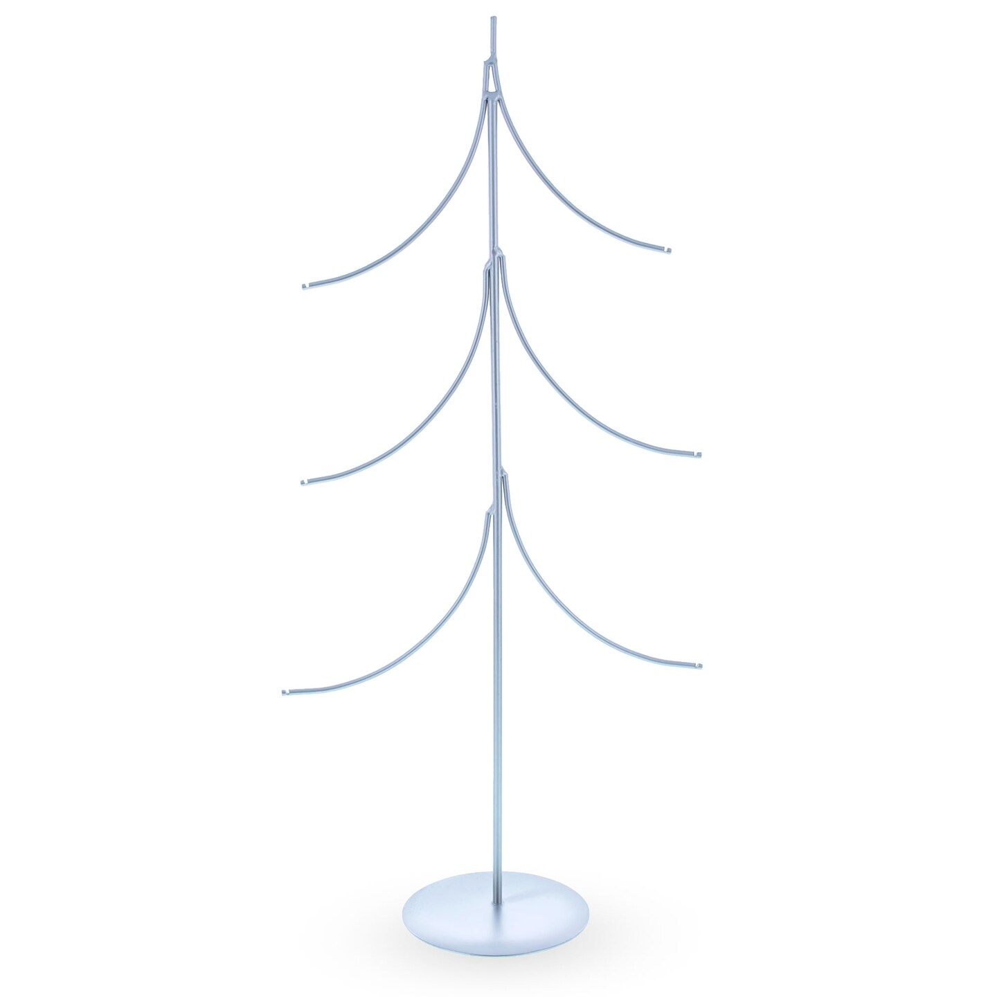 Six Ornaments Tree Silver Metal Solid Round Base Ornament Display Stand 16 Inches