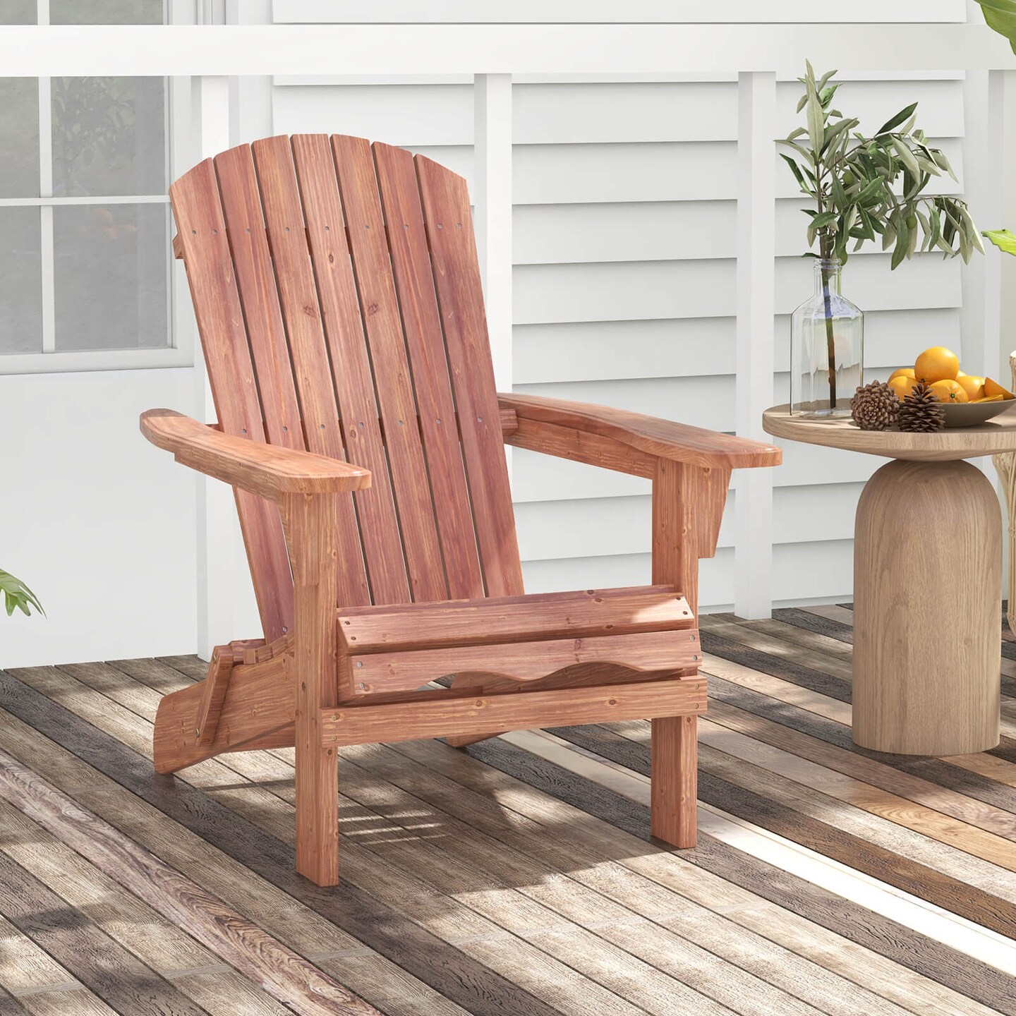 Costway Folding Adirondack Chair Set of 1/4 with High Backrest &#x26; Wide Armrests Wooden Brown