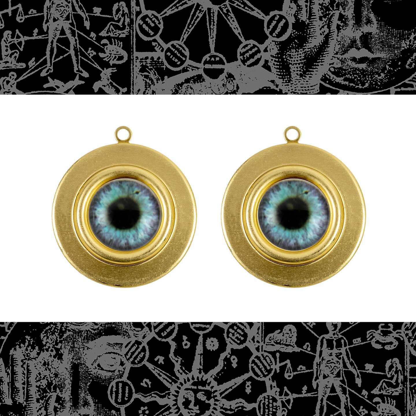 12mm Round Blue Glass Eye Cabochons - Set of Two - CAB46