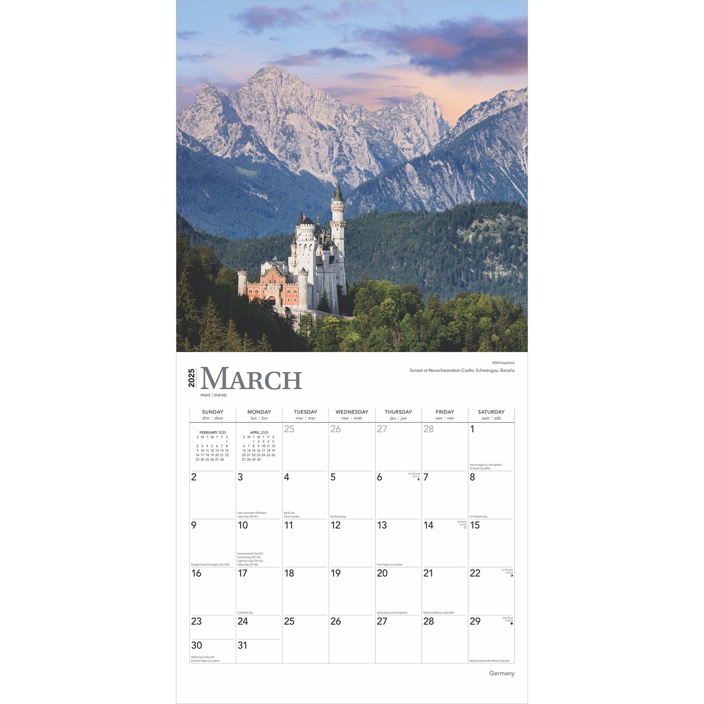 Germany | 2025 12 x 24 Inch Monthly Square Wall Calendar | Plastic-Free | BrownTrout | Travel Europe Berlin Munich