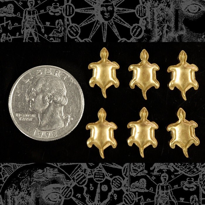 Raw Brass Turtle Charms Stampings - Set of Six - B-C67