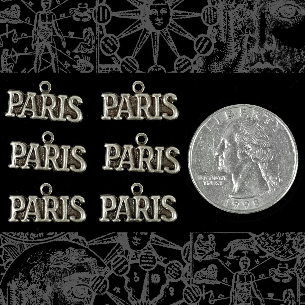 Antiqued Silver Plated Brass Paris Charms - Set of Six - S-C57
