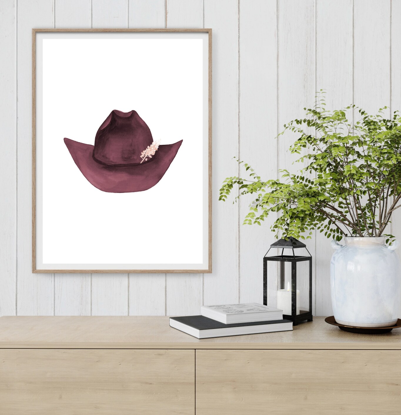 Watercolor Maroon Cowgirl Hat Art Print, Western Wall Art, Berry Cowgirl Hat Print, Western Cowboy Hat, Texas Home Decor, Country Home Decor product 5