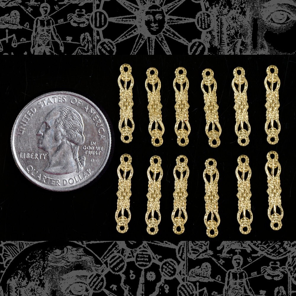 Raw Brass thin Bar Two Ring Connectors - Set of Twelve - B-2C55
