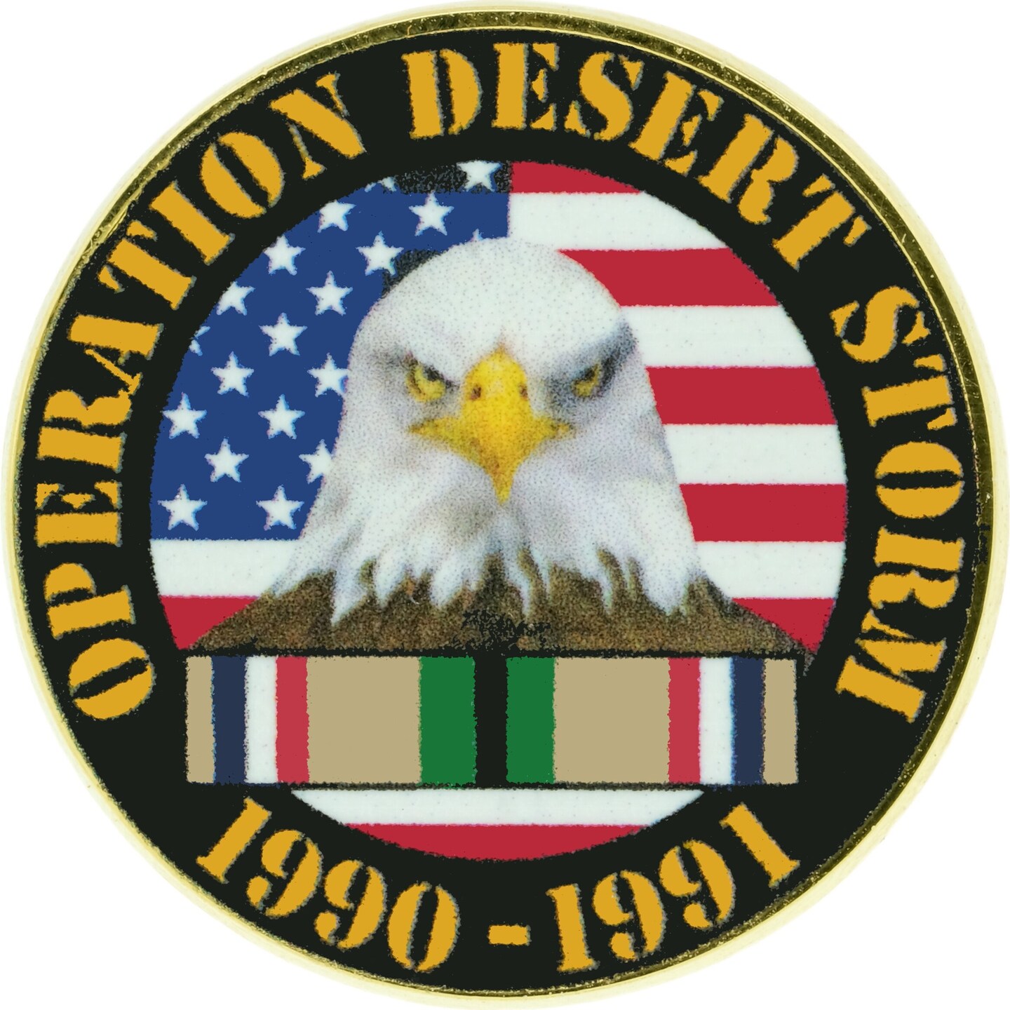 U.S. Military Patriotic Operation Desert Storm 1990-1991 Ribbon American Flag Eagle Pin 1"