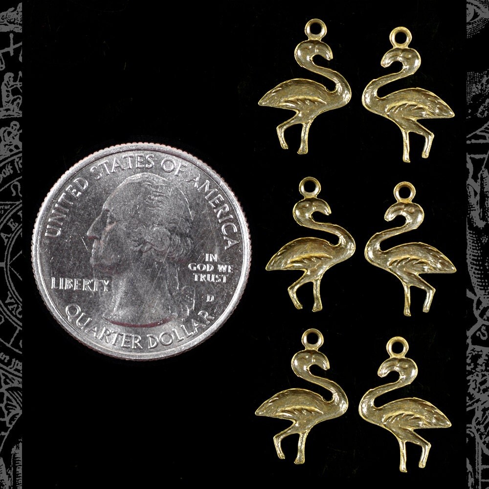 Antiqued Brass Flamingo Charms - Set of Six - AB-C142