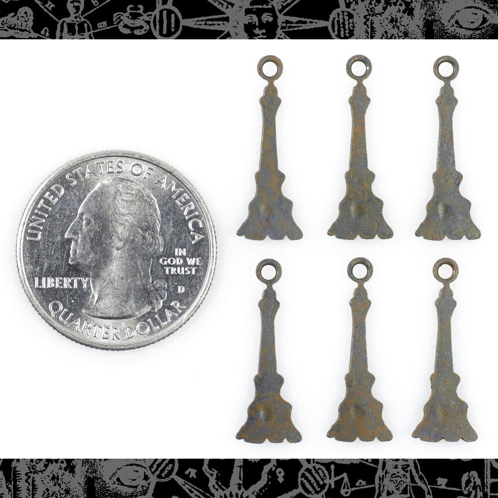 Chocolate Brown Plated Brass Eiffel Tower Flat Back Charms - Set of Six - RB-C154
