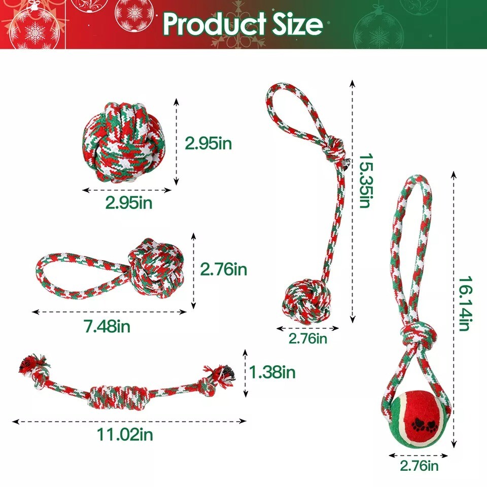 5pcs Pet Small Medium Large Dog Rope Chew Toys Set Ball Toy Christmas Gifts