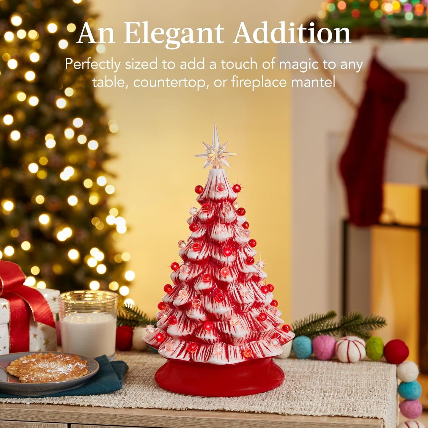 Ceramic Christmas Tree, Pre-lit Hand-Painted Tabletop Holiday Tree