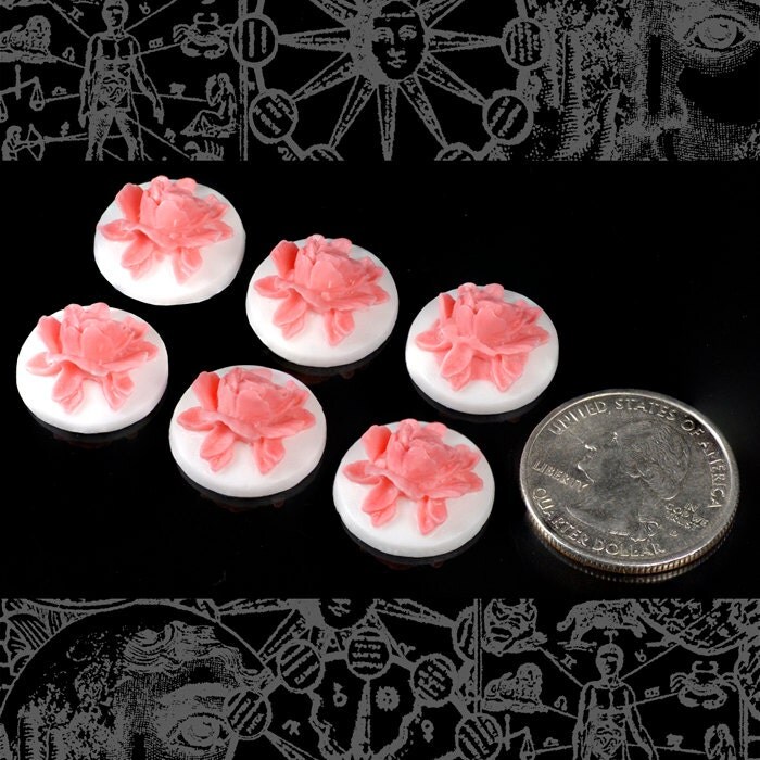 Round Blush Pink and White Resin 3D Style Cameos 17mm - Set of Six - CAM95