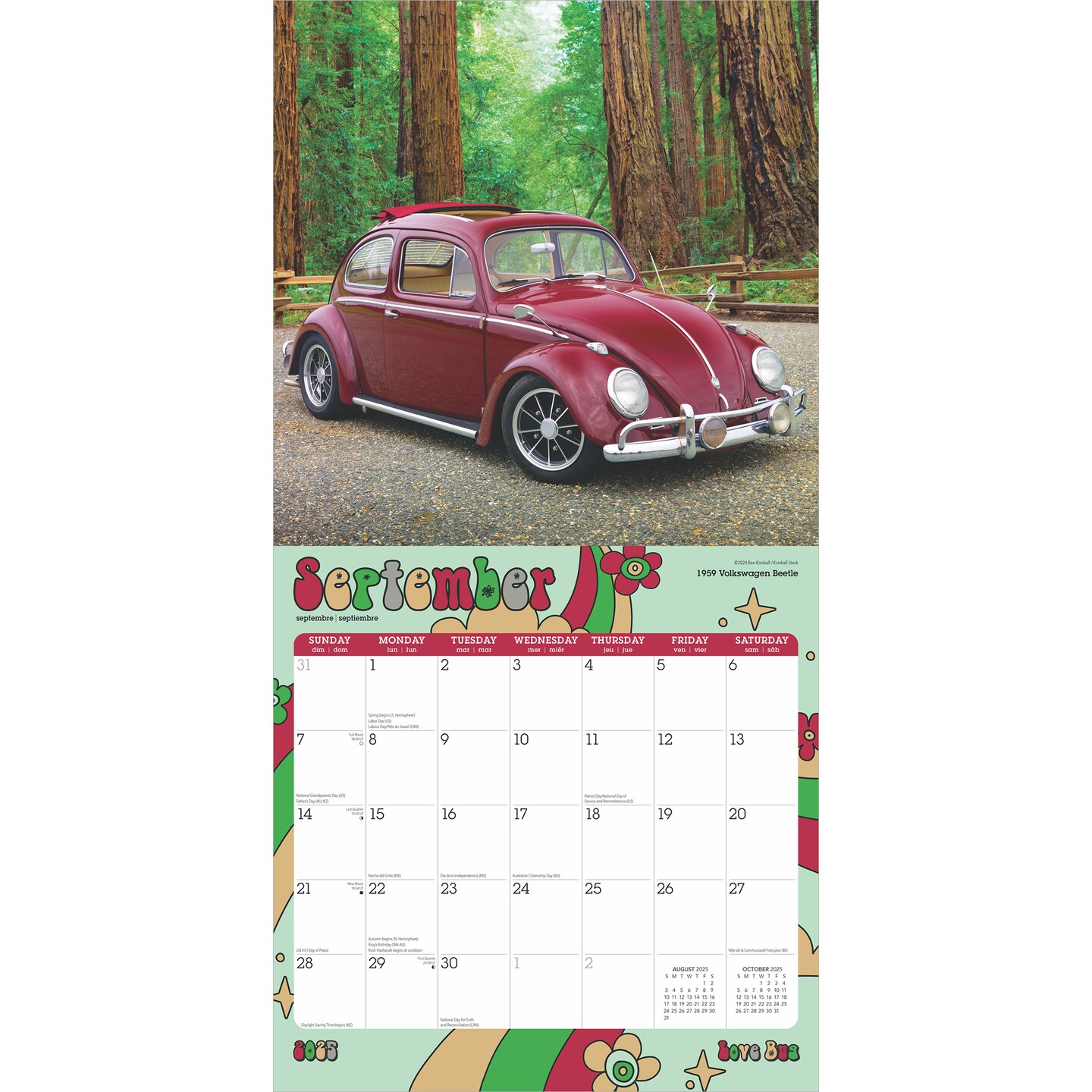 Love Bug | 2025 12 x 24 Inch Monthly Square Wall Calendar | Plastic-Free | Motor Club | German Motor Car Beetle