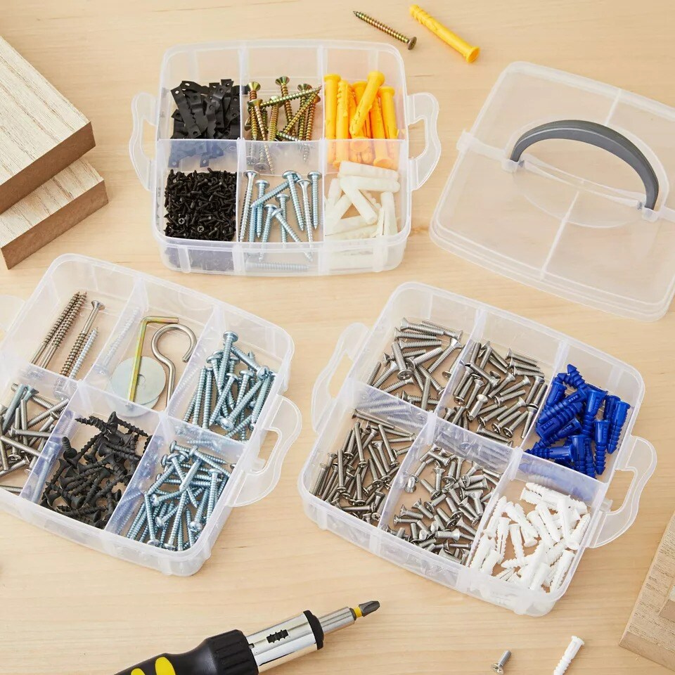 3 Tier Stackable Storage Containers, Adjustable Plastic Box Bead Storage, 6x6x5&#x22;