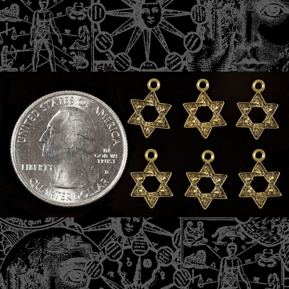 Antiqued Brass Star of David Charms - Set of Six - AB-C119