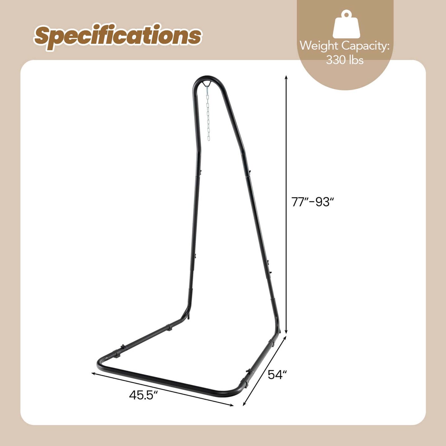 Costway 77"-93" Height Adjustable Hanging Chair Stand with Heavy-duty Metal Frame for Patio