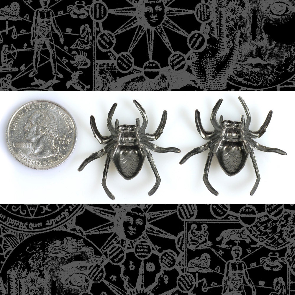 Gunmetal Finish Spiders Pendants Charms - Set of Two - G-P05
