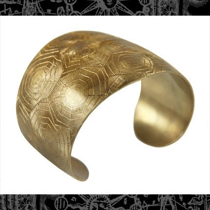 Raw Brass Spiderweb Embossed Brass Cuff Bracelet without Spider - B:O03