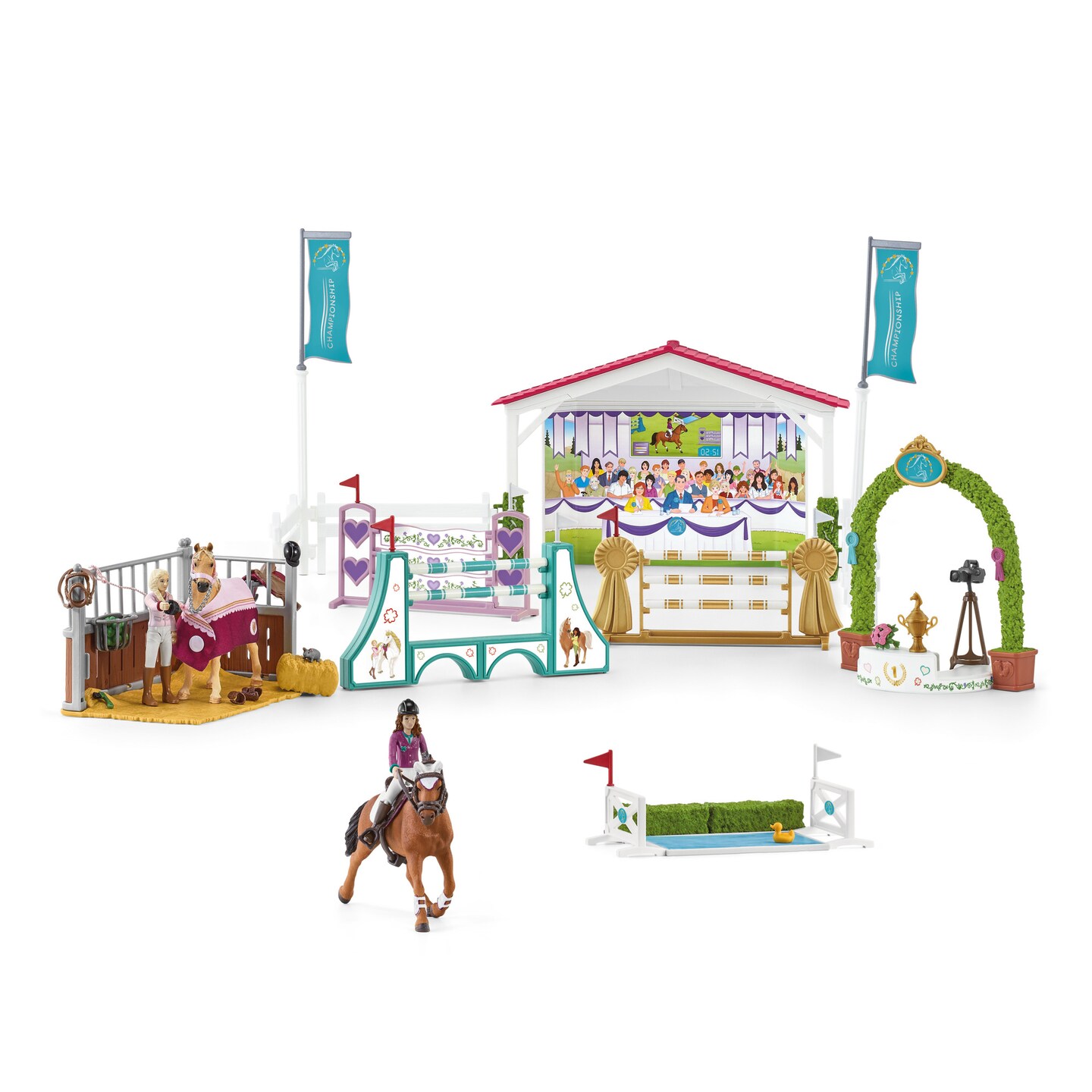 Schleich Horse Club: Friendship Horse Tournament -36pc Playset, Rider &#x26; Horse Figurines, Accessories, Obstacle Training, Horse Show Toy, Kids Age 5+