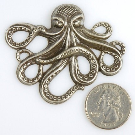 Antiqued Silver Plated Brass Octopus Pendant - S-P18